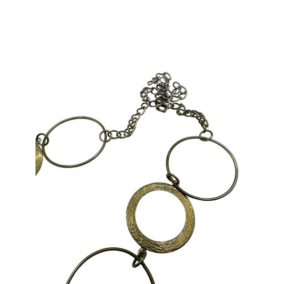 Smooth and Hammered Circle Chain Necklace Gold Tone 40 inch - Picture 3 of 4